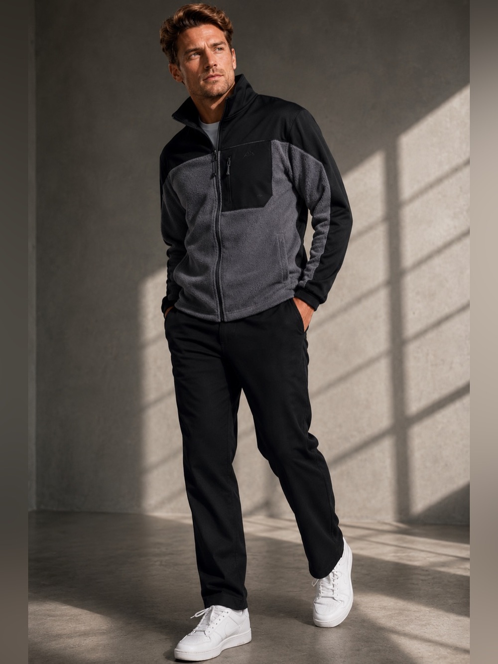Vertical 9 Full Zip Fleece Jacket Black & Gray Size Large